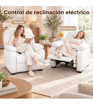 Sillón Relax Reclinable Eléctrico Silencioso con Función Memoria Reposapiés Mando a Distancia Bolsillos Laterales Crema