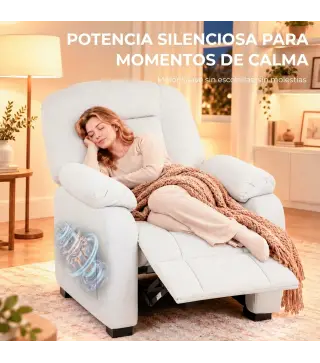 Sillón Relax Reclinable Eléctrico Silencioso con Función Memoria Reposapiés Mando a Distancia Bolsillos Laterales Crema