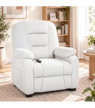 Sillón Relax Reclinable Eléctrico Silencioso con Función Memoria Reposapiés Mando a Distancia Bolsillos Laterales Crema