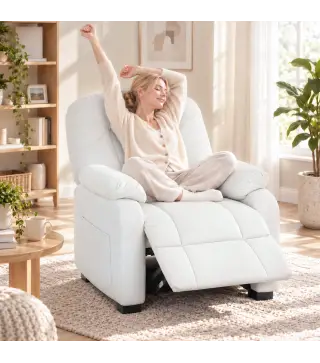 Sillón Relax Reclinable Eléctrico Silencioso con Función Memoria Reposapiés Mando a Distancia Bolsillos Laterales Crema