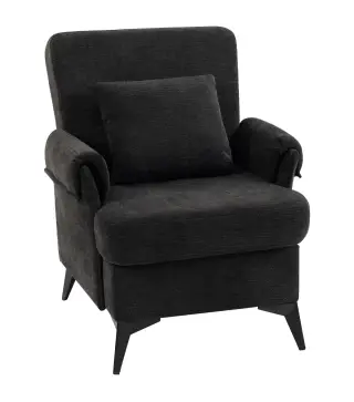 Sillón Relax Sofá Individual en Chenilla Butaca de Salón Moderna Asiento Ancho y Cojín Grueso Cojín Lumbar Negro