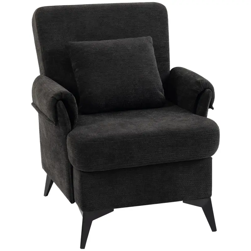 Sillón Relax Sofá Individual en Chenilla Butaca de Salón Moderna Asiento Ancho y Cojín Grueso Cojín Lumbar Negro