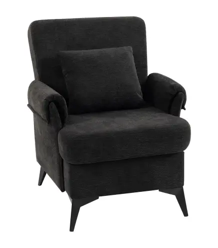 Sillón Relax Sofá Individual en Chenilla Butaca de Salón Moderna Asiento Ancho y Cojín Grueso Cojín Lumbar Negro