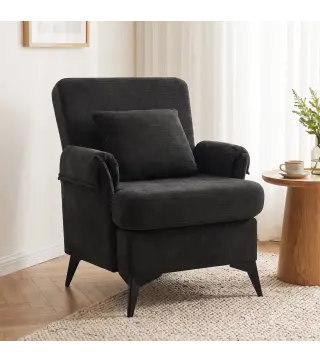 Sillón Relax Sofá Individual en Chenilla Butaca de Salón Moderna Asiento Ancho y Cojín Grueso Cojín Lumbar Negro