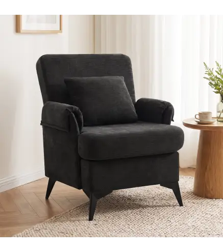 Sillón Relax Sofá Individual en Chenilla Butaca de Salón Moderna Asiento Ancho y Cojín Grueso Cojín Lumbar Negro