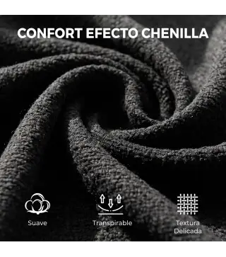 Sillón Relax Sofá Individual en Chenilla Butaca de Salón Moderna Asiento Ancho y Cojín Grueso Cojín Lumbar Negro