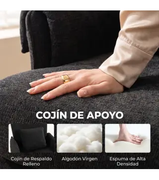 Sillón Relax Sofá Individual en Chenilla Butaca de Salón Moderna Asiento Ancho y Cojín Grueso Cojín Lumbar Negro
