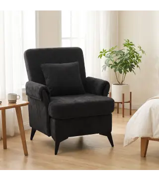 Sillón Relax Sofá Individual en Chenilla Butaca de Salón Moderna Asiento Ancho y Cojín Grueso Cojín Lumbar Negro