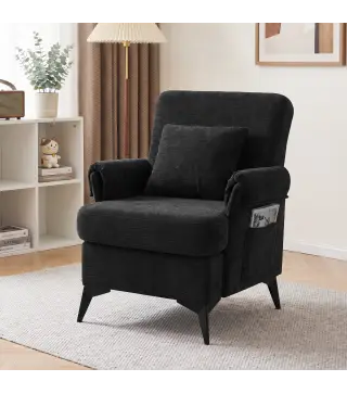 Sillón Relax Sofá Individual en Chenilla Butaca de Salón Moderna Asiento Ancho y Cojín Grueso Cojín Lumbar Negro