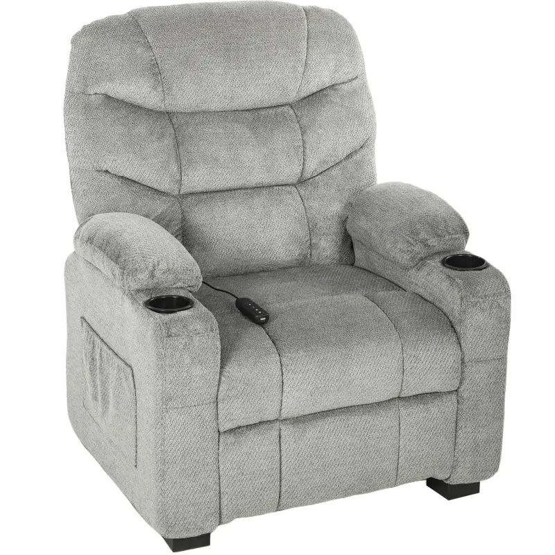 Sillón Relax Reclinable Eléctrico Silencioso con Función Memoria Reposapiés Mando a Distancia Bolsillos Laterales Gris