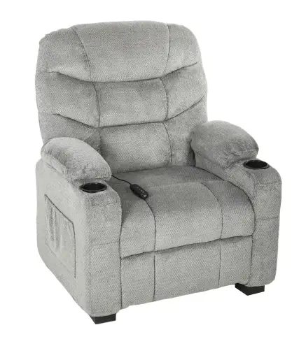 Sillón Relax Reclinable Eléctrico Silencioso con Función Memoria Reposapiés Mando a Distancia Bolsillos Laterales Gris