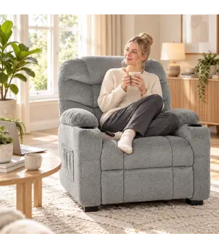 Sillón Relax Reclinable Eléctrico Silencioso con Función Memoria Reposapiés Mando a Distancia Bolsillos Laterales Gris