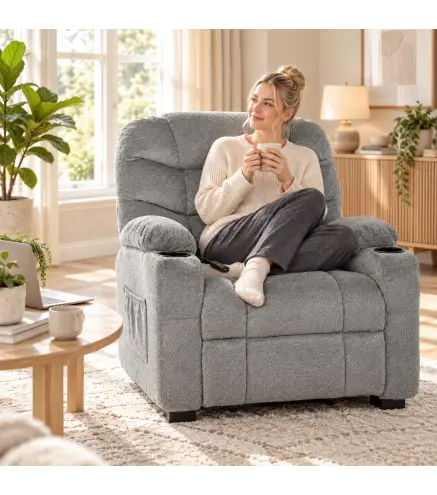 Sillón Relax Reclinable Eléctrico Silencioso con Función Memoria Reposapiés Mando a Distancia Bolsillos Laterales Gris