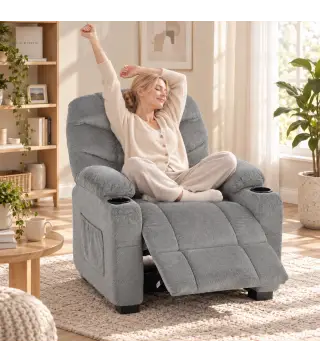 Sillón Relax Reclinable Eléctrico Silencioso con Función Memoria Reposapiés Mando a Distancia Bolsillos Laterales Gris