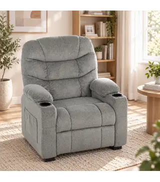 Sillón Relax Reclinable Eléctrico Silencioso con Función Memoria Reposapiés Mando a Distancia Bolsillos Laterales Gris