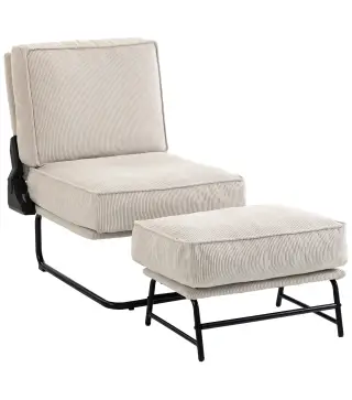 Sillón con Reposapiés Respaldo Ajustable Sillón de Lectura de Pana con Asiento Ancho Acolchado Grueso Crema