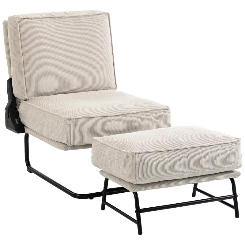 Sillón con Reposapiés Respaldo Ajustable Sillón de Lectura de Pana con Asiento Ancho Acolchado Grueso Crema Sillón con Reposapiés Respaldo Ajustable Sillón de Lectura de Pana con Asiento Ancho Acolchado Grueso Crema