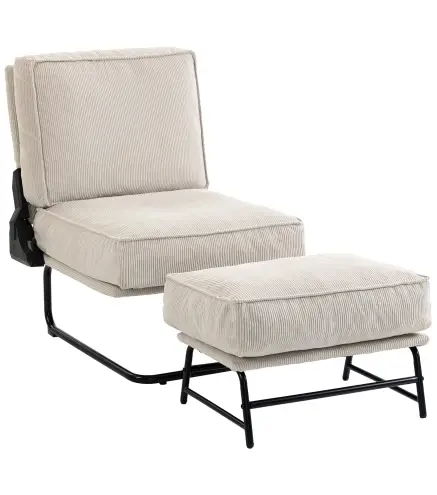 Sillón con Reposapiés Respaldo Ajustable Sillón de Lectura de Pana con Asiento Ancho Acolchado Grueso Crema