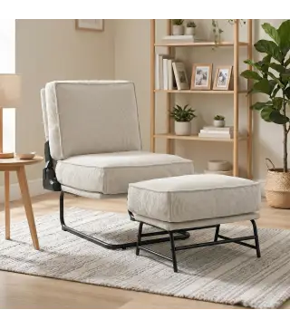 Sillón con Reposapiés Respaldo Ajustable Sillón de Lectura de Pana con Asiento Ancho Acolchado Grueso Crema