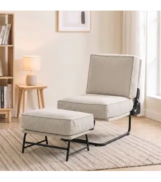 Sillón con Reposapiés Respaldo Ajustable Sillón de Lectura de Pana con Asiento Ancho Acolchado Grueso Crema