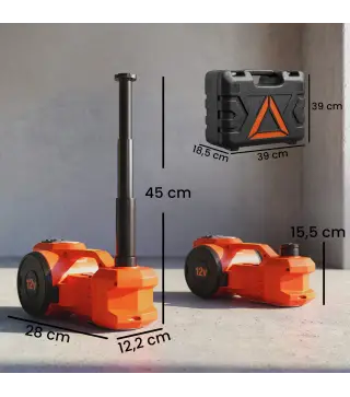 Kit de Gato Hidráulico Eléctrico 12V 5T Elevación 15,5-45 cm Bomba Aire Llave Hexagonal y Maletín Reflectante Naranja