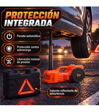 Kit de Gato Hidráulico Eléctrico 12V 5T Elevación 15,5-45 cm Bomba Aire Llave Hexagonal y Maletín Reflectante Naranja