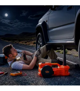 Kit de Gato Hidráulico Eléctrico 12V 5T Elevación 15,5-45 cm Bomba Aire Llave Hexagonal y Maletín Reflectante Naranja
