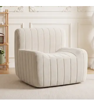 Sillón Relax Sofá Individual de Chenilla Moderna Acolchado de Espuma de Alta Densidad Diseño Comprimido Beige