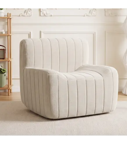 Sillón Relax Sofá Individual de Chenilla Moderna Acolchado de Espuma de Alta Densidad Diseño Comprimido Beige