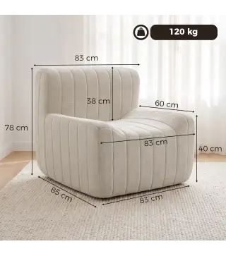 Sillón Relax Sofá Individual de Chenilla Moderna Acolchado de Espuma de Alta Densidad Diseño Comprimido Beige