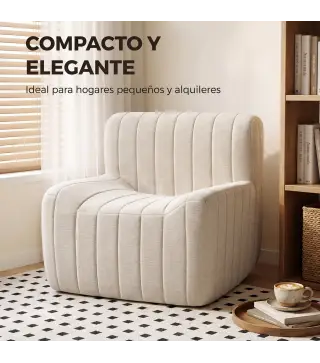Sillón Relax Sofá Individual de Chenilla Moderna Acolchado de Espuma de Alta Densidad Diseño Comprimido Beige