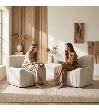 Sillón Relax Sofá Individual de Chenilla Moderna Acolchado de Espuma de Alta Densidad Diseño Comprimido Beige