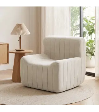 Sillón Relax Sofá Individual de Chenilla Moderna Acolchado de Espuma de Alta Densidad Diseño Comprimido Beige