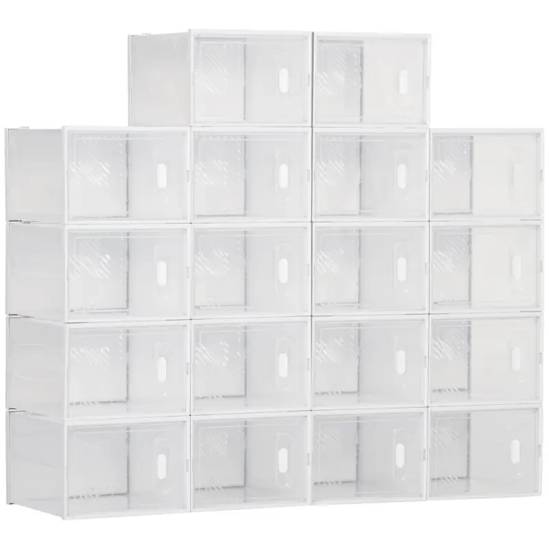 Organizador de Zapatos Modular Estantería Modulable con 18 Cubos Puertas Magnéticas 28x36x21 cm Transparente