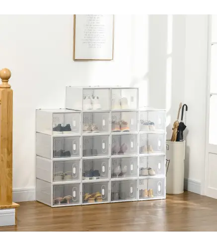 Organizador de Zapatos Modular Estantería Modulable con 18 Cubos Puertas Magnéticas 28x36x21 cm Transparente