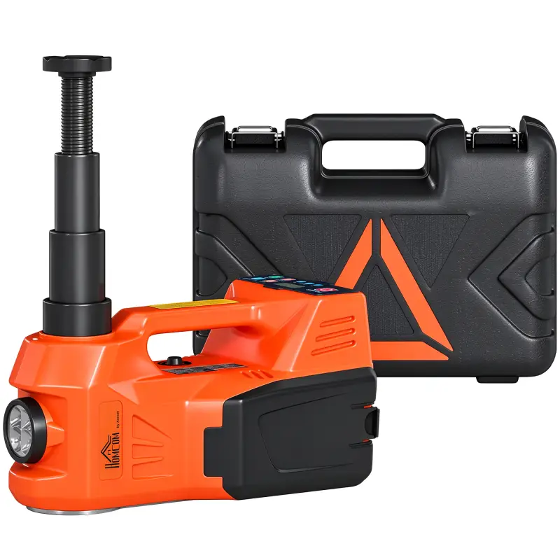 Kit de Gato Hidráulico Eléctrico 5T 12V 14,3-45 cm Luz LED Bomba Aire Llave Hexagonal Martillo Maletín Naranja