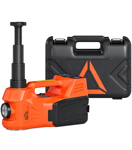 Kit de Gato Hidráulico Eléctrico 5T 12V 14,3-45 cm Luz LED Bomba Aire Llave Hexagonal Martillo Maletín Naranja