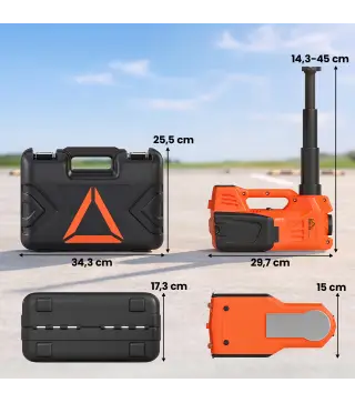 Kit de Gato Hidráulico Eléctrico 5T 12V 14,3-45 cm Luz LED Bomba Aire Llave Hexagonal Martillo Maletín Naranja