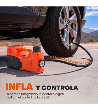 Kit de Gato Hidráulico Eléctrico 5T 12V 14,3-45 cm Luz LED Bomba Aire Llave Hexagonal Martillo Maletín Naranja