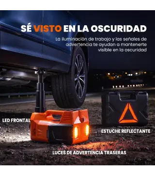 Kit de Gato Hidráulico Eléctrico 5T 12V 14,3-45 cm Luz LED Bomba Aire Llave Hexagonal Martillo Maletín Naranja