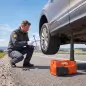 Kit de Gato Hidráulico Eléctrico 5T 12V 14,3-45 cm Luz LED Bomba Aire Llave Hexagonal Martillo Maletín Naranja