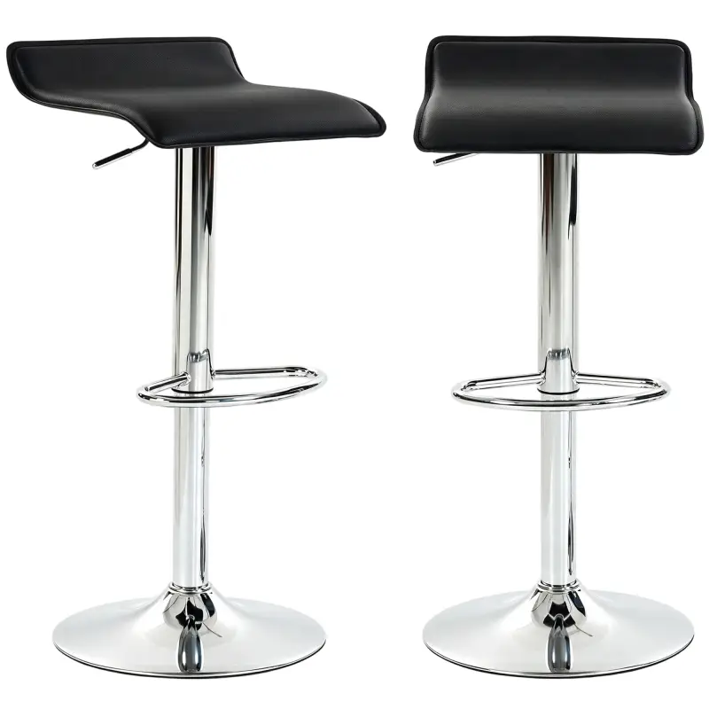 Juego de 2 Taburetes de Bar Giratorios Taburetes Altos de Cocina Altura Ajustable 62-83 cm Respaldo y Reposapiés Negro
