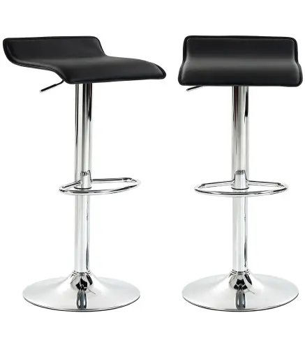 Juego de 2 Taburetes de Bar Giratorios Taburetes Altos de Cocina Altura Ajustable 62-83 cm Respaldo y Reposapiés Negro