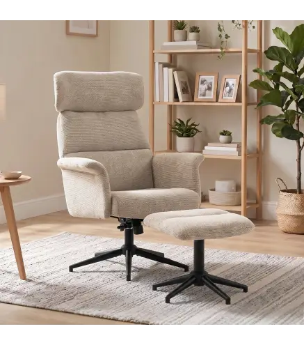Sillón Relax con Reposapiés Reposacabezas Ajustable Giratorio Reclinable Asiento con Muelles Respaldo Alto Marrón