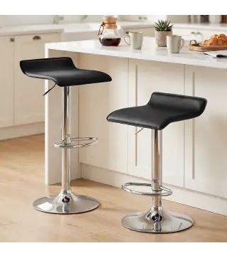 Juego de 2 Taburetes de Bar Giratorios Taburetes Altos de Cocina Altura Ajustable 62-83 cm Respaldo y Reposapiés Negro