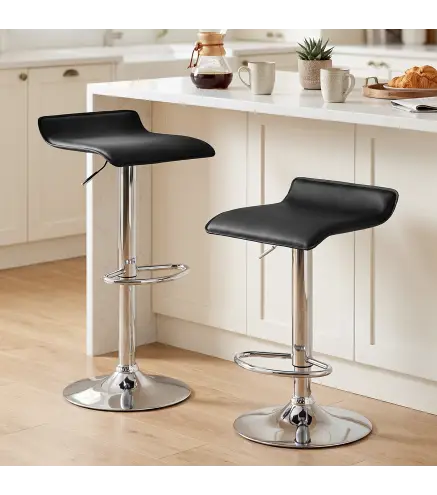 Juego de 2 Taburetes de Bar Giratorios Taburetes Altos de Cocina Altura Ajustable 62-83 cm Respaldo y Reposapiés Negro