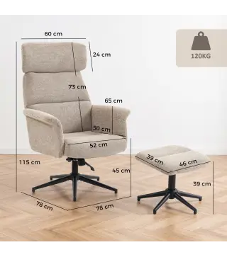 Sillón Relax con Reposapiés Reposacabezas Ajustable Giratorio Reclinable Asiento con Muelles Respaldo Alto Marrón