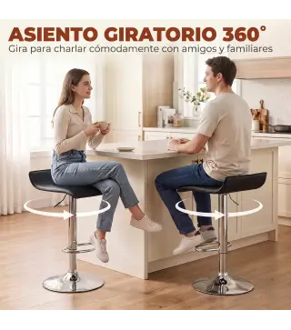 Juego de 2 Taburetes de Bar Giratorios Taburetes Altos de Cocina Altura Ajustable 62-83 cm Respaldo y Reposapiés Negro