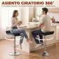 Juego de 2 Taburetes de Bar Giratorios Taburetes Altos de Cocina Altura Ajustable 62-83 cm Respaldo y Reposapiés Negro