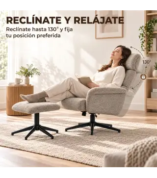 Sillón Relax con Reposapiés Reposacabezas Ajustable Giratorio Reclinable Asiento con Muelles Respaldo Alto Marrón